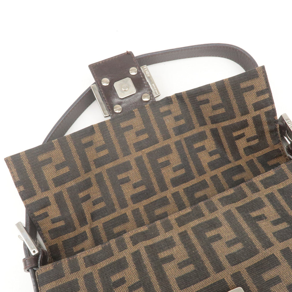 FENDI Zucca Mamma Baguette Canvas Leather Bag Brown Black 26424