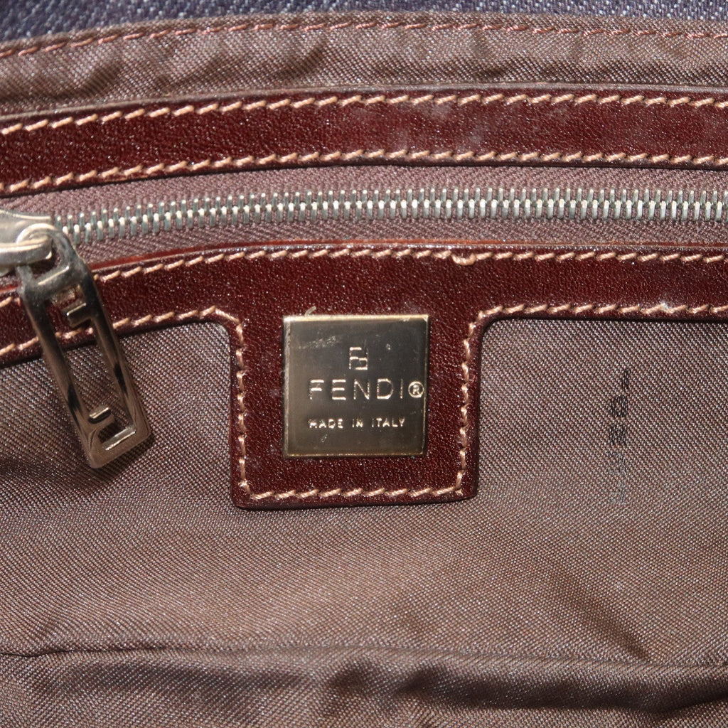 FENDI Denim Leather Shoulder Bag Hand Bag Navy Brown 26640