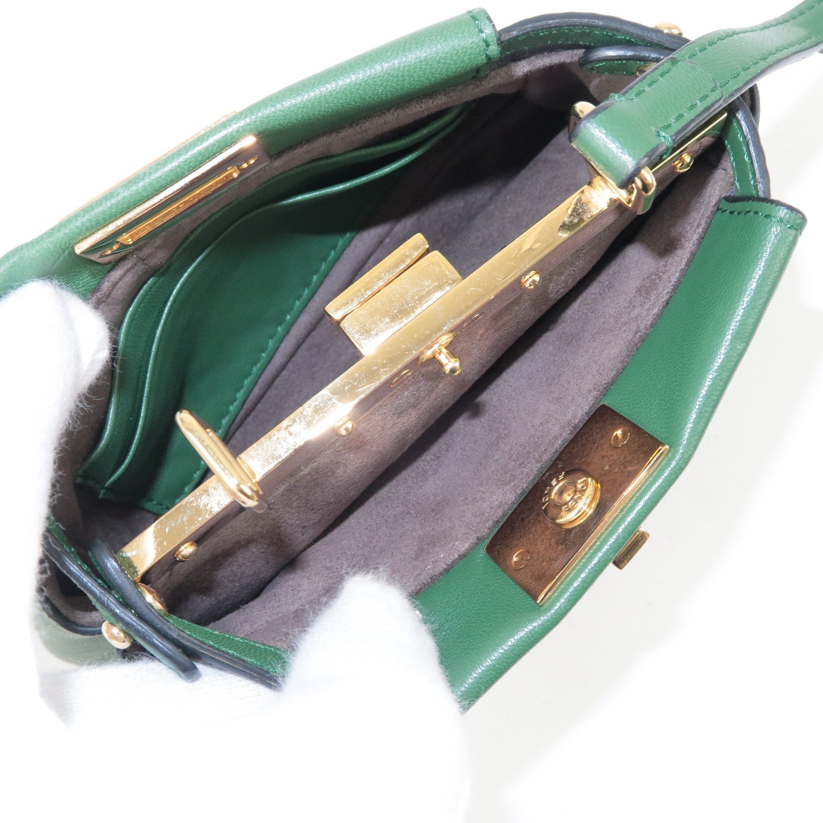 FENDI Micro Peekaboo Leather 2Way Bag Hand Bag Green 8M0355