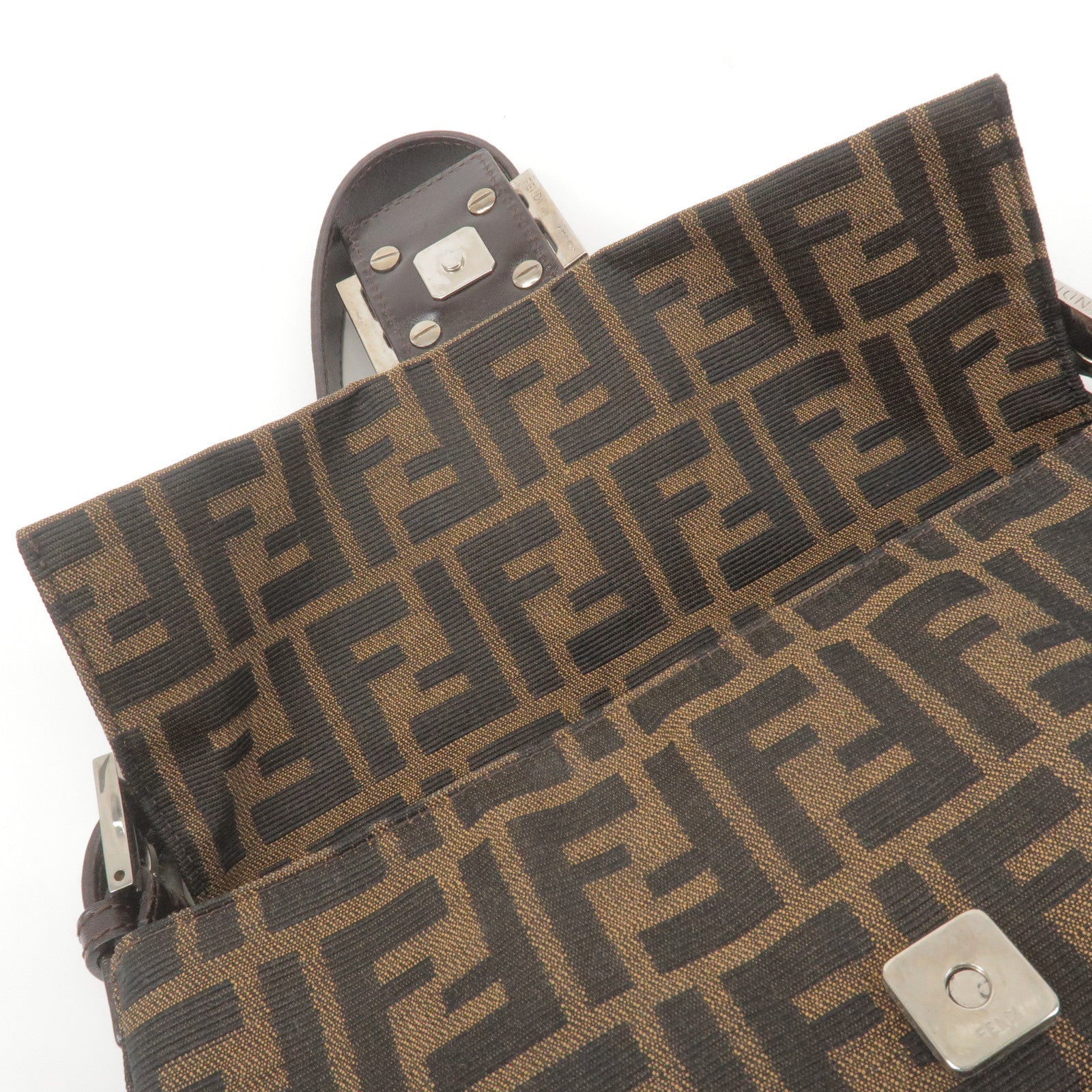 FENDI Zucca Mamma Baguette Canvas Leather Shoulder Bag 26424