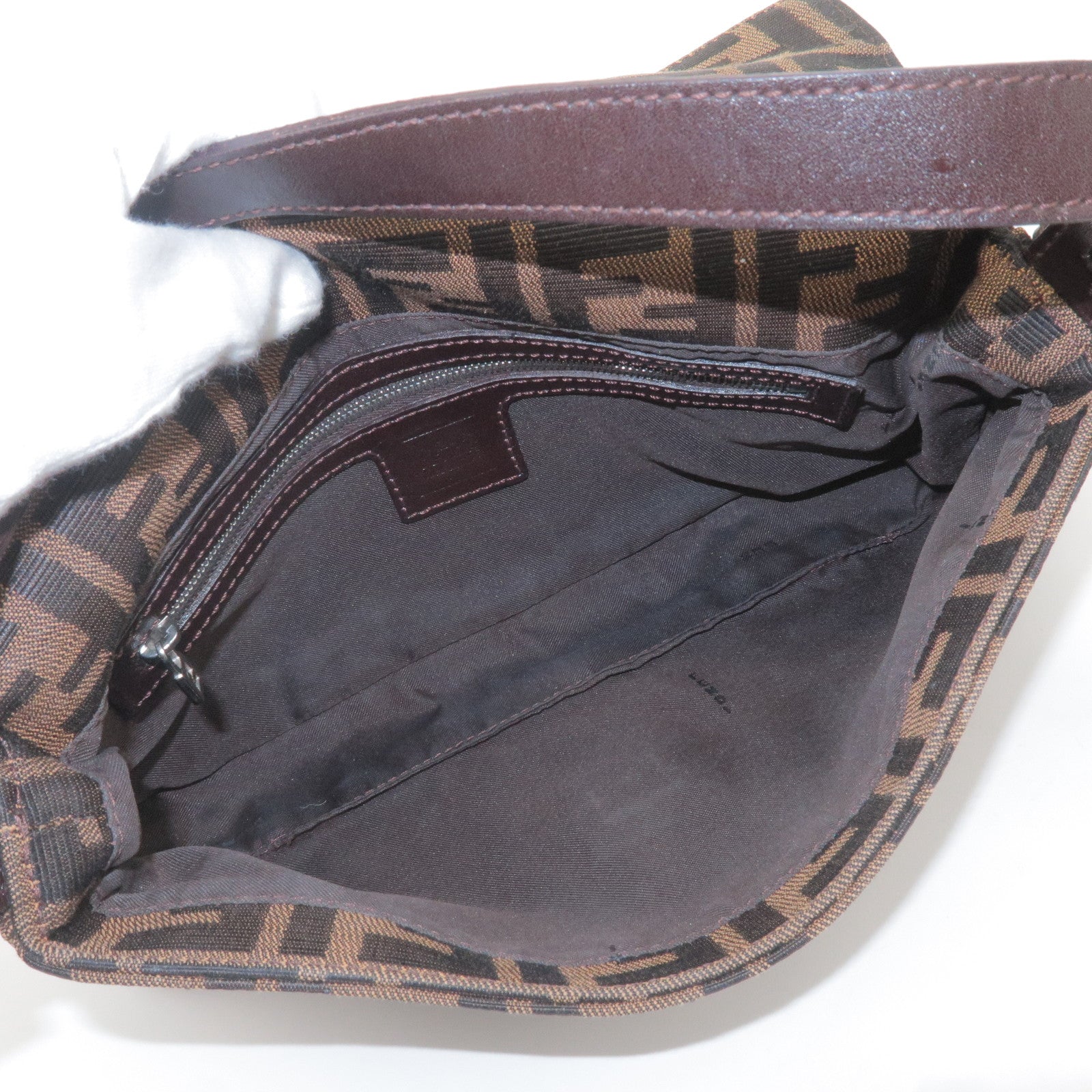 FENDI Zucca Mamma Baguette Canvas Leather Shoulder Bag 26424