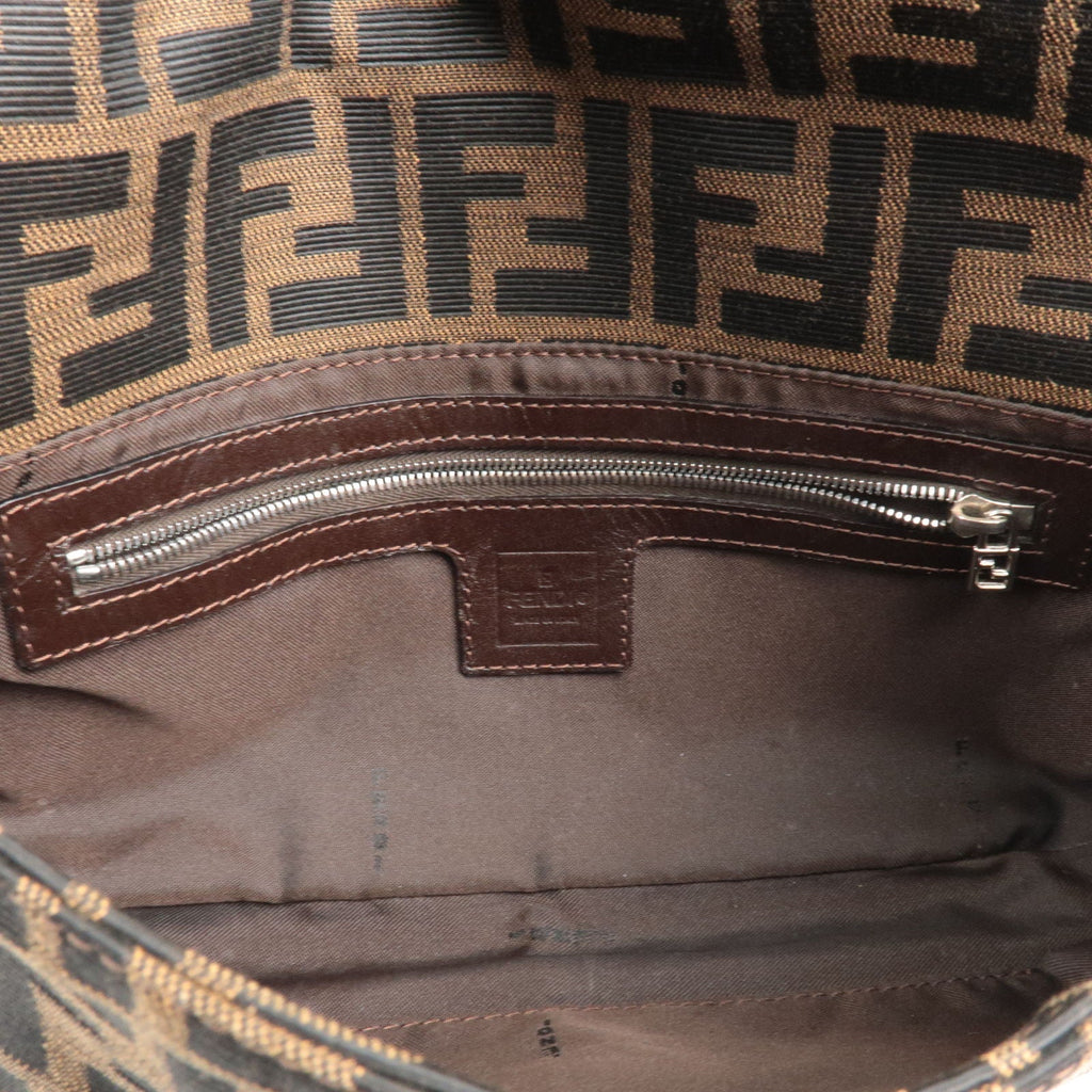 FENDI Zucca Mamma Baguette Canvas Leather Shoulder Bag Brown 26424