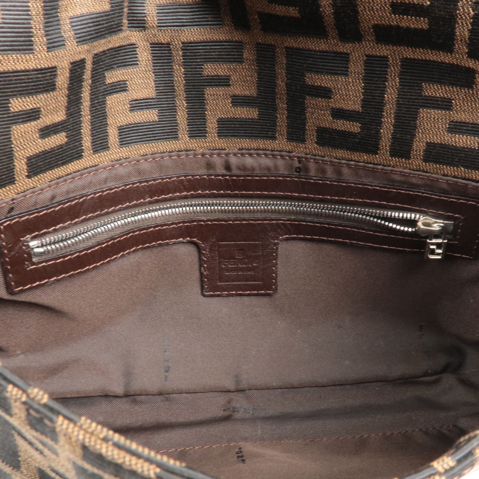 FENDI Zucca Mamma Baguette Canvas Leather Shoulder Bag Brown 26424