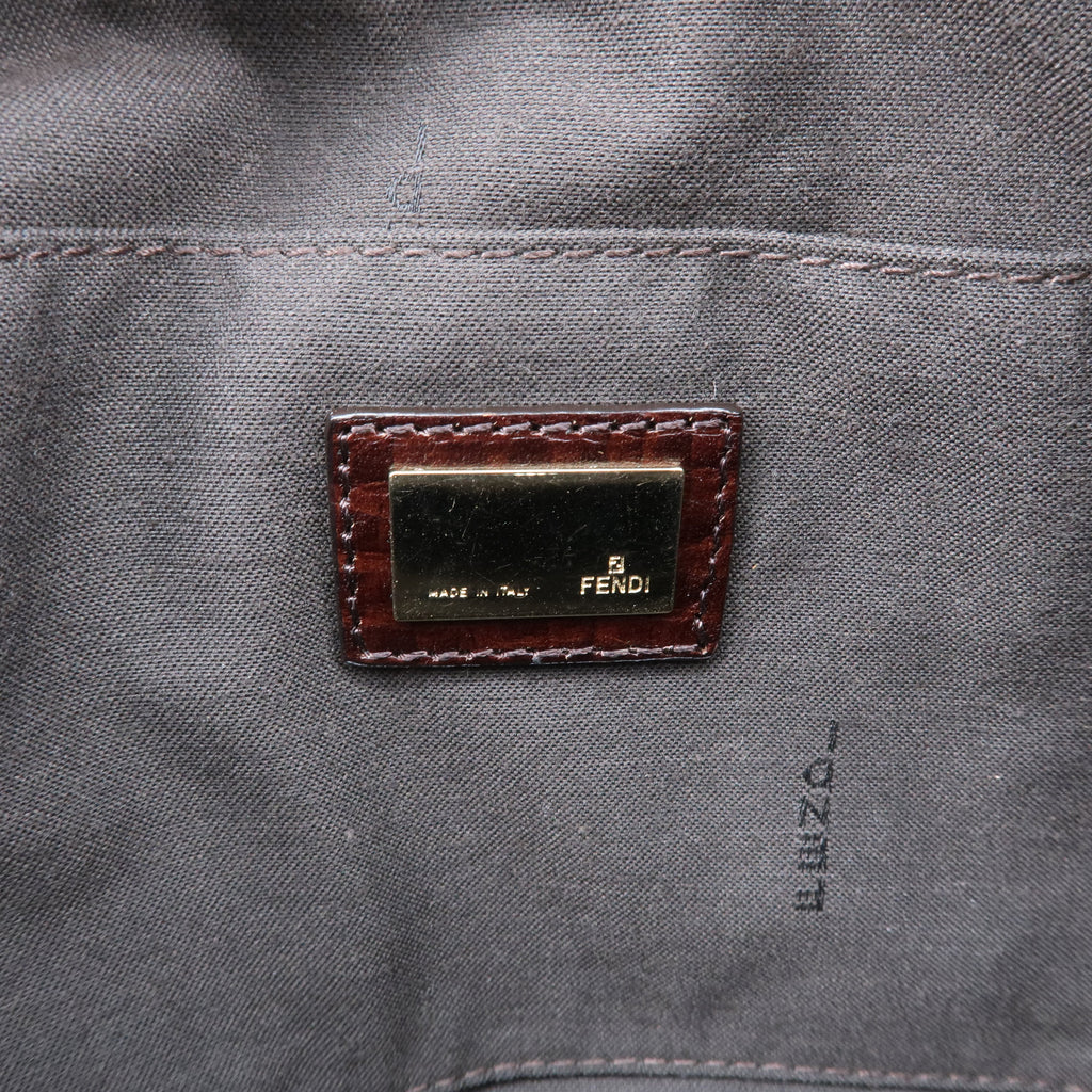 FENDI Zucchino Canvas Leather Shoulder Bag Beige Brown 8BR444