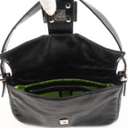 FENDI Mamma Baguette Leather Hand Bag Shoulder Bag Black Green