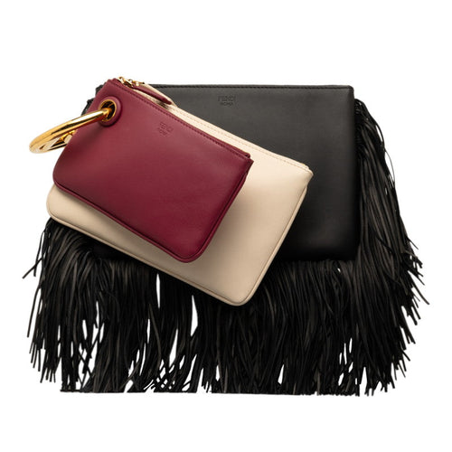 Fendi Triplets Fringe Pouch Backpack 8BS001 Black White Red Leather  Fendi