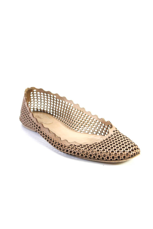 Chloe Women's Round Toe Mech Leather Ballet Flat Shoe Beige