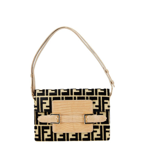 Fendi Zucca Velour Lizard Shoulder Bag