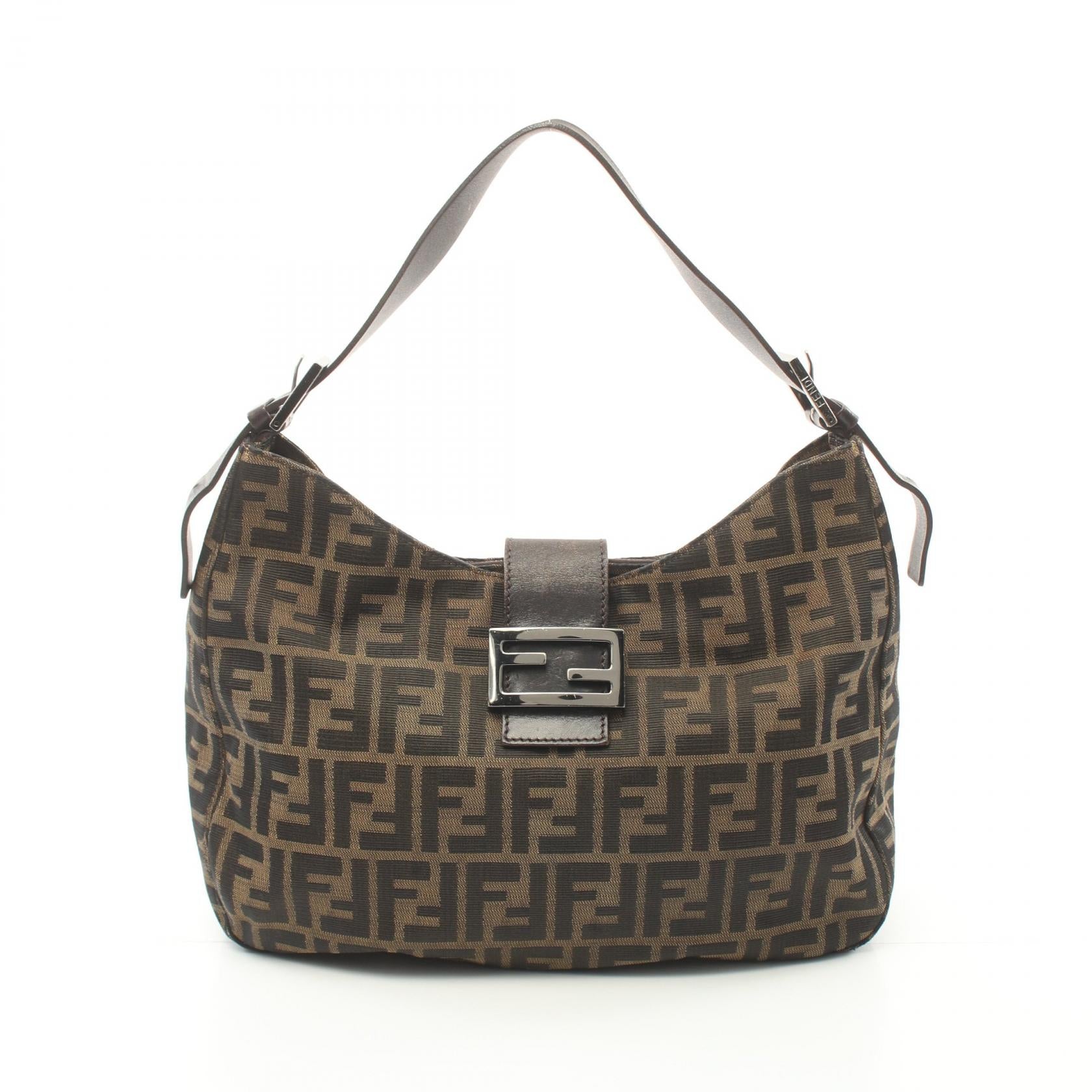 Fendi Zucchino Canvas Leather Shoulder Bag