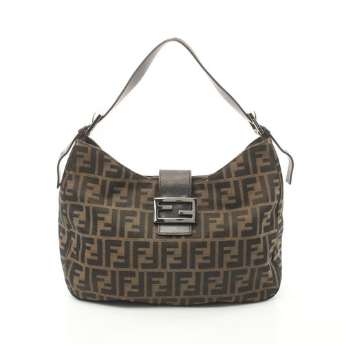 Fendi Zucchino Canvas Leather Shoulder Bag