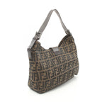 Fendi Zucchino Canvas Leather Shoulder Bag