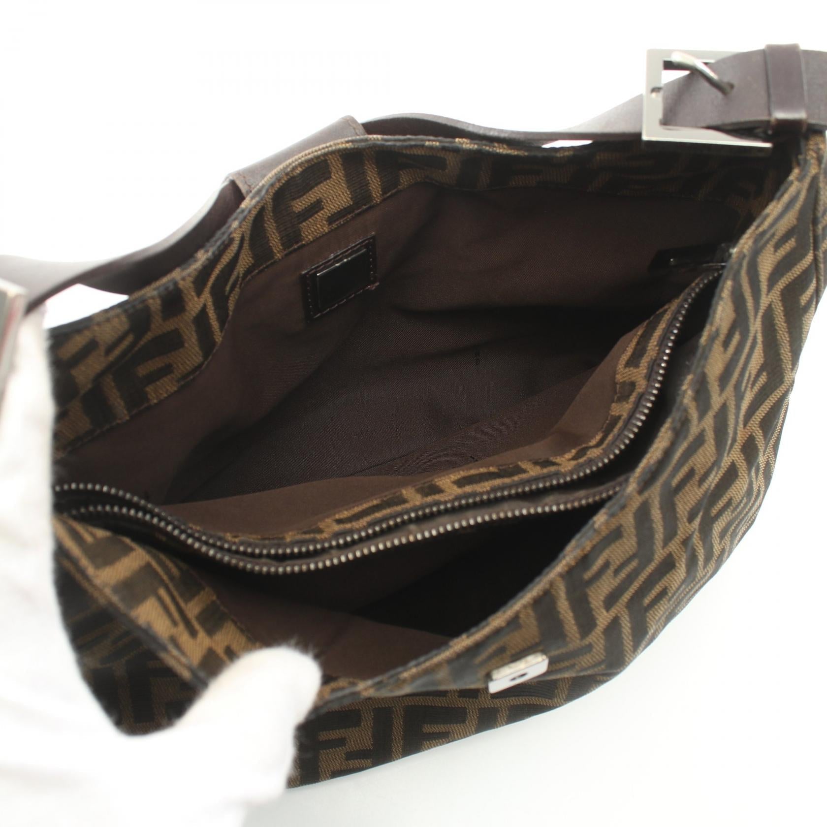 Fendi Zucchino Canvas Leather Shoulder Bag