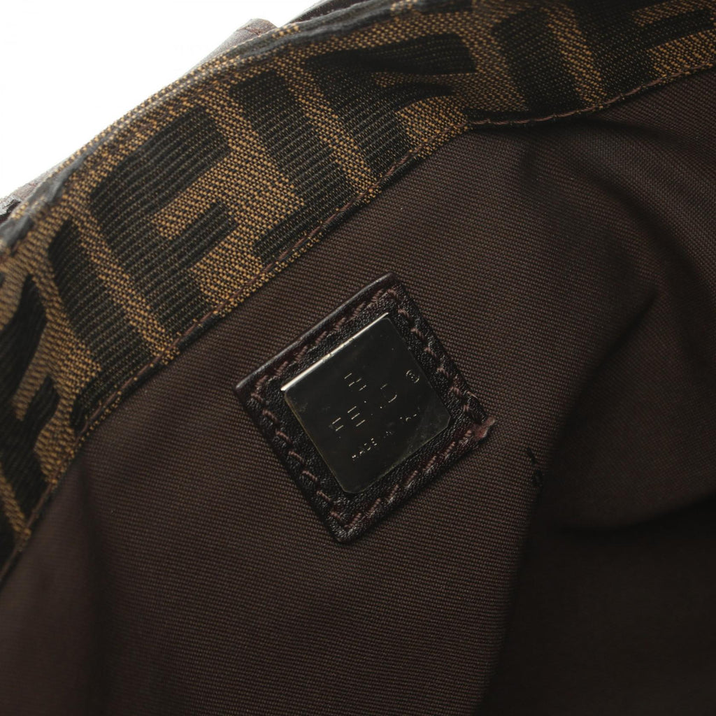 Fendi Zucchino Canvas Leather Shoulder Bag