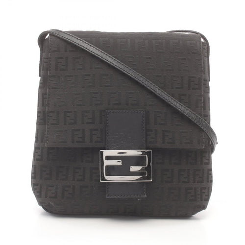 Fendi Zucchino Canvas Leather Shoulder Bag