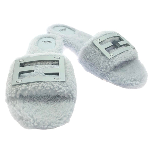 Fendi Shearling Sandals Blue Women