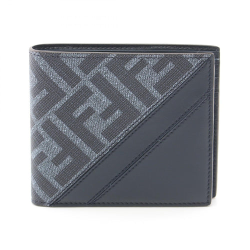 Fendi Diagonal Bifold Wallet PVC Leather Navy