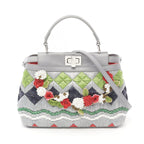 Fendi Mini Peekaboo Leather Raffia Handbag