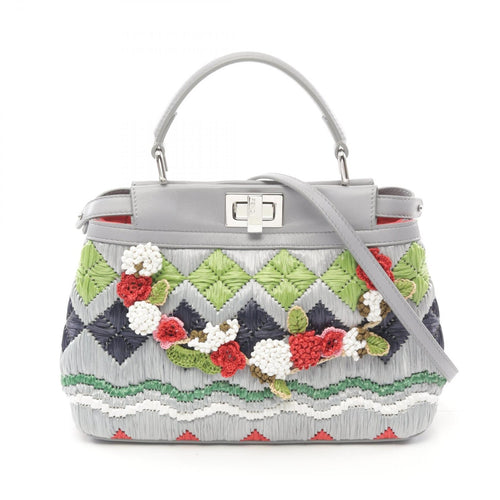 Fendi Mini Peekaboo Leather Raffia Handbag