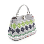 Fendi Mini Peekaboo Leather Raffia Handbag