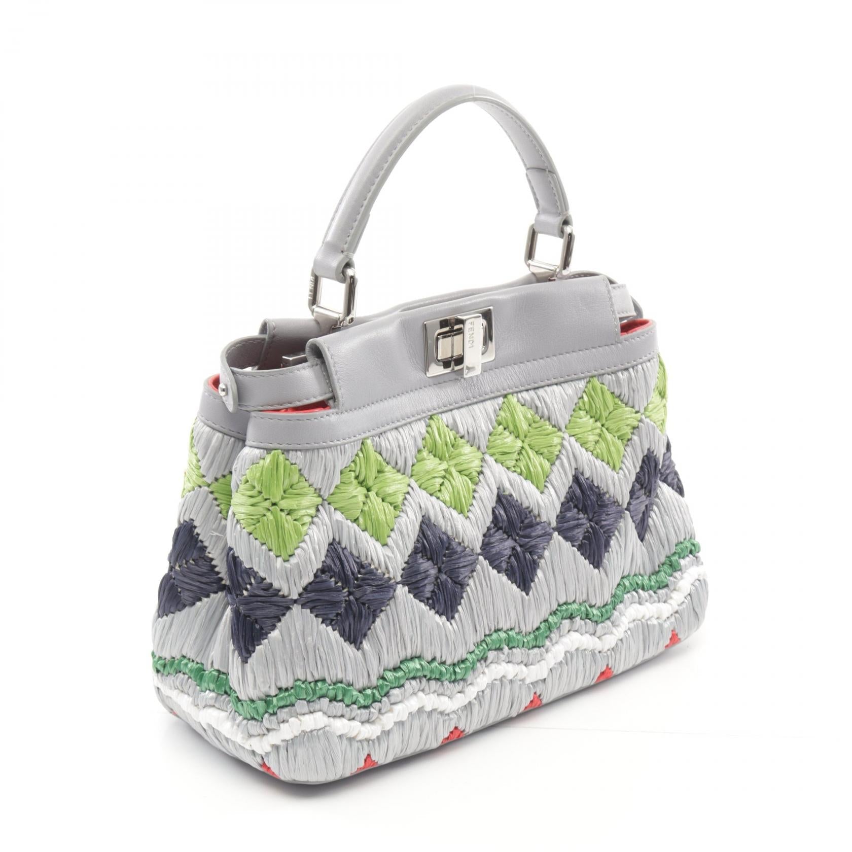 Fendi Mini Peekaboo Leather Raffia Handbag
