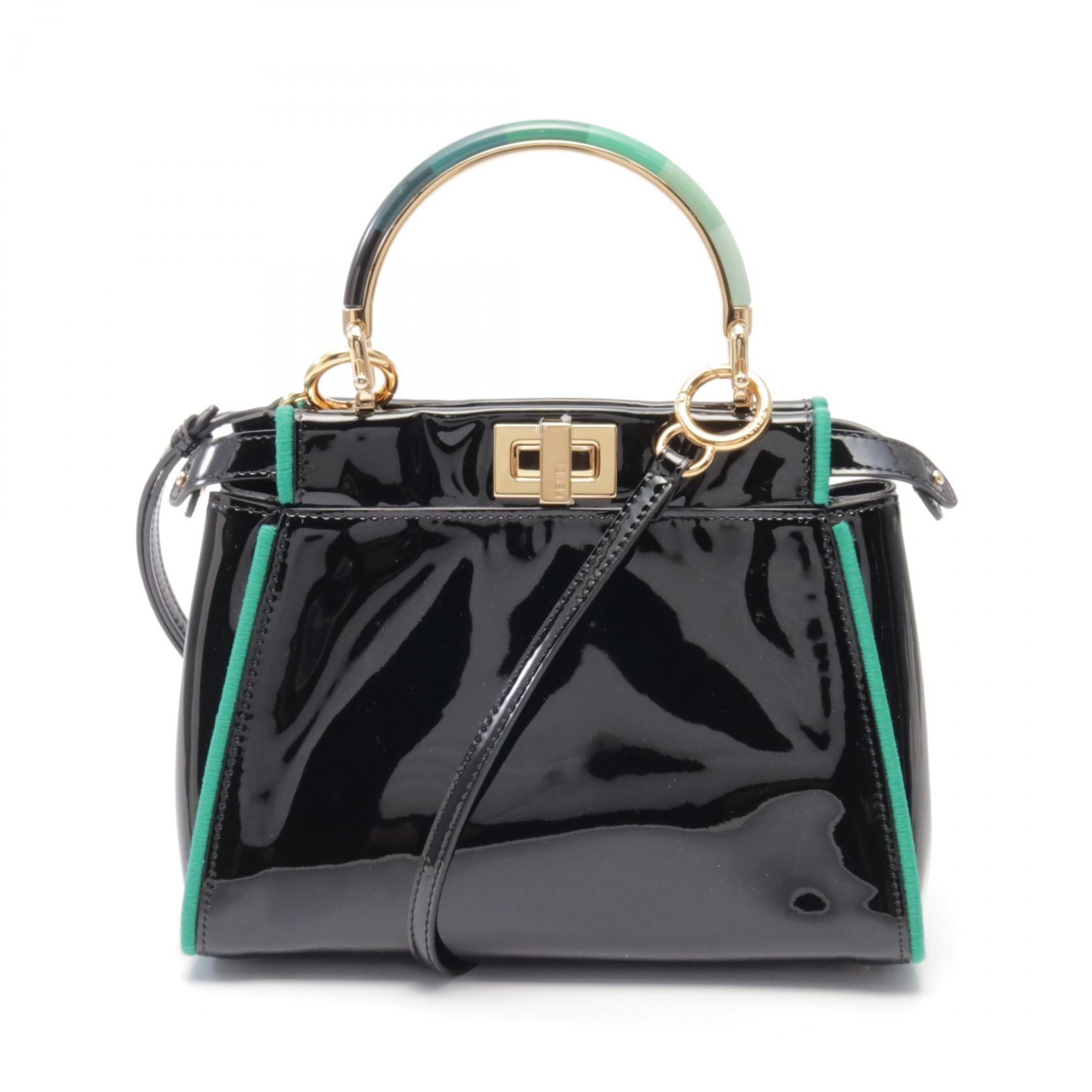 Fendi Mini Peekaboo Iconic Patent Leather Handbag