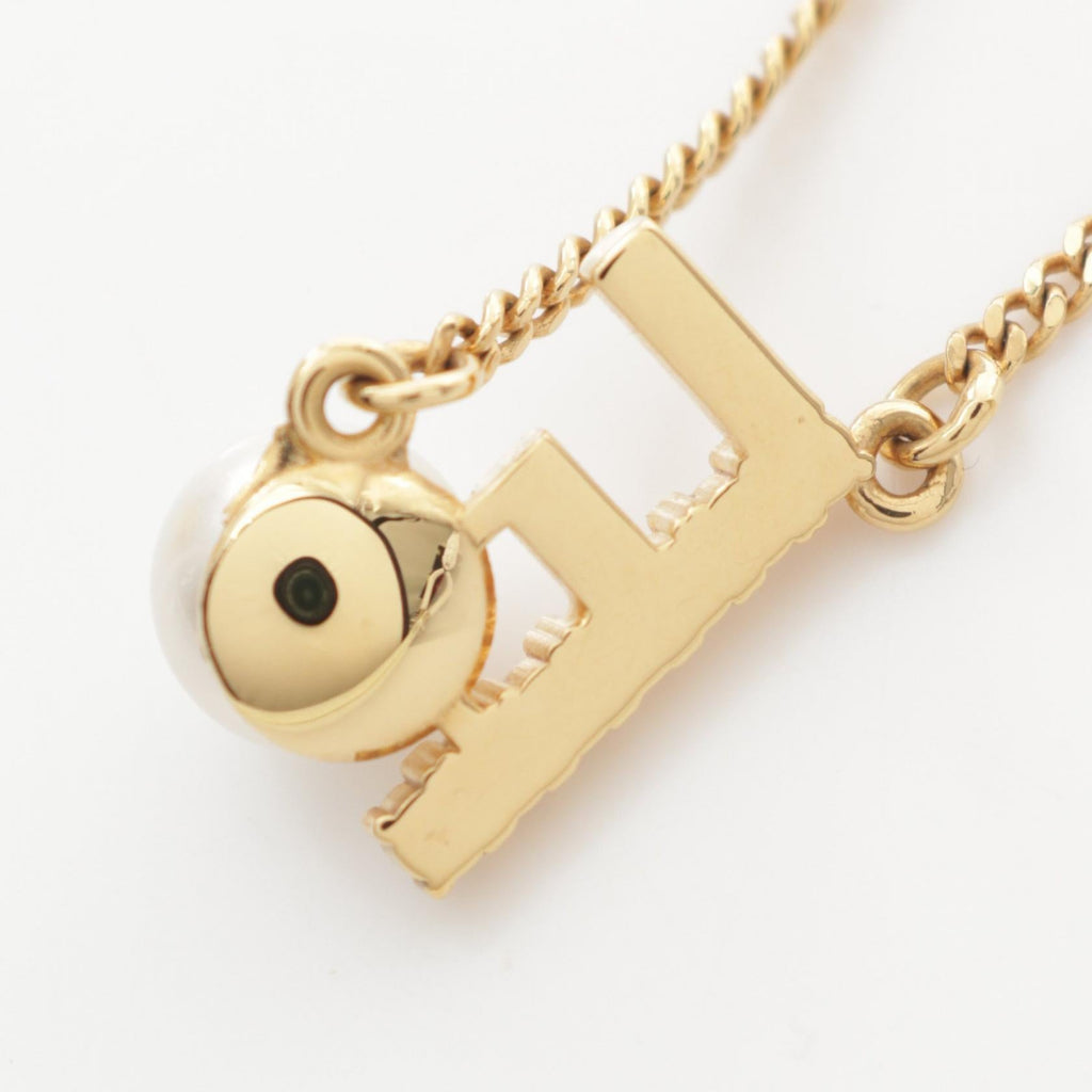 Fendi F Logo Necklace Gold Plated Faux Pearl