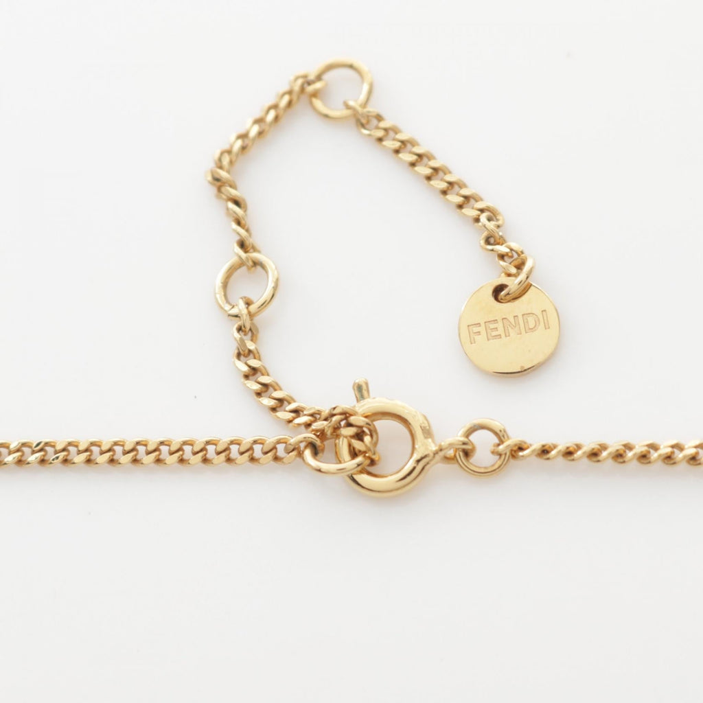 Fendi F Logo Necklace Gold Plated Faux Pearl