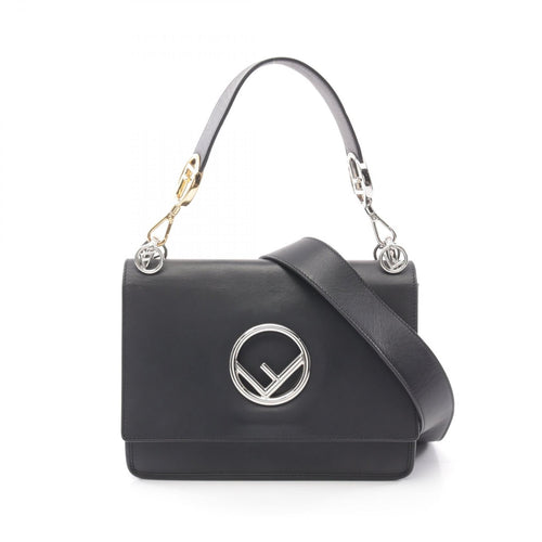 Fendi Leather Kan I F Zucca Handbag Black