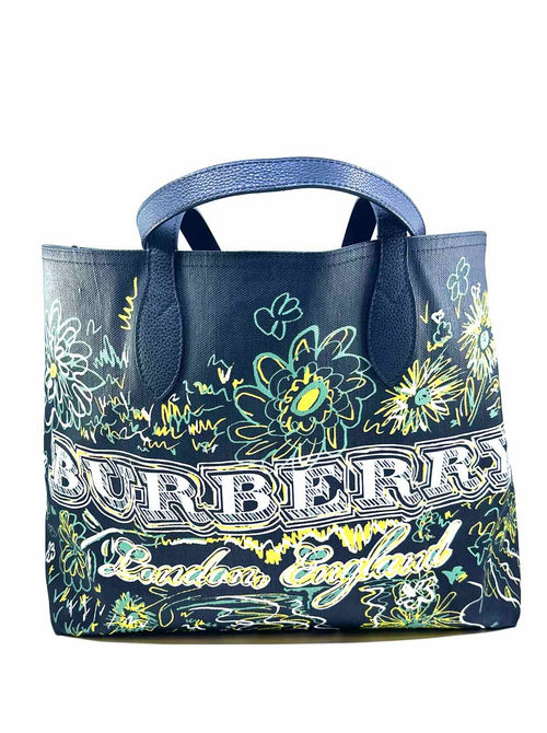 BURBERRY Black Canvas Floral Handbag