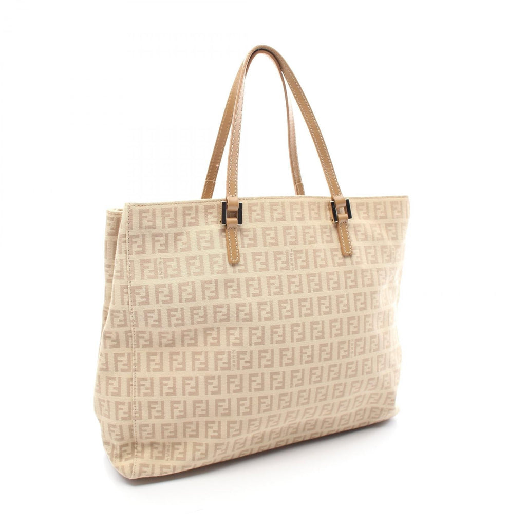 Fendi Zucchino Canvas Leather Tote Bag
