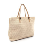 Fendi Zucchino Canvas Leather Tote Bag