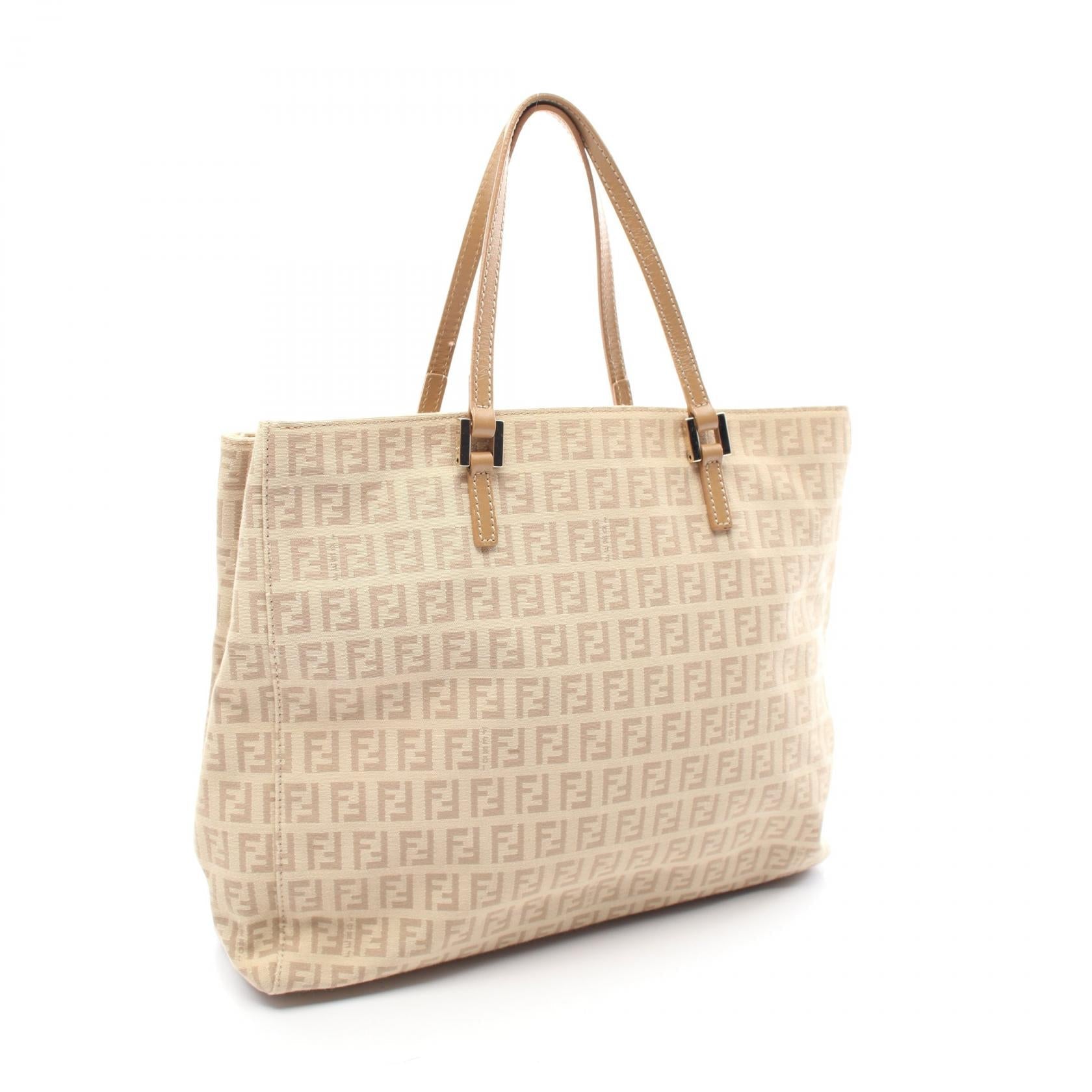 Fendi Zucchino Canvas Leather Tote Bag