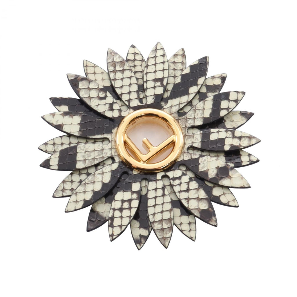Fendi Flower Magnet Brooch Gold Python