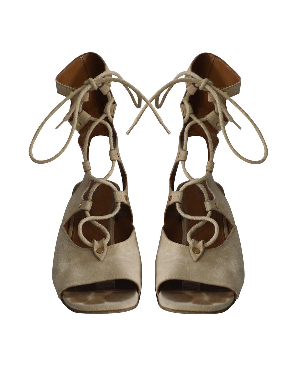 Chloe Foster Lace-Up Wedge Sandals in Nude Suede