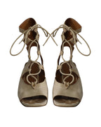 Chloe Foster Lace-Up Wedge Sandals in Nude Suede