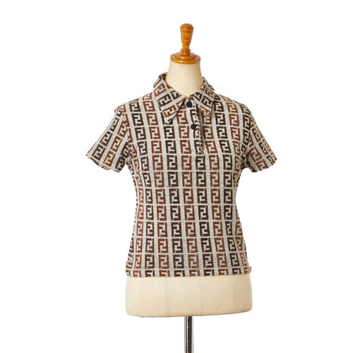 Fendi Zucca Polo Shirt Cotton Nylon Brown