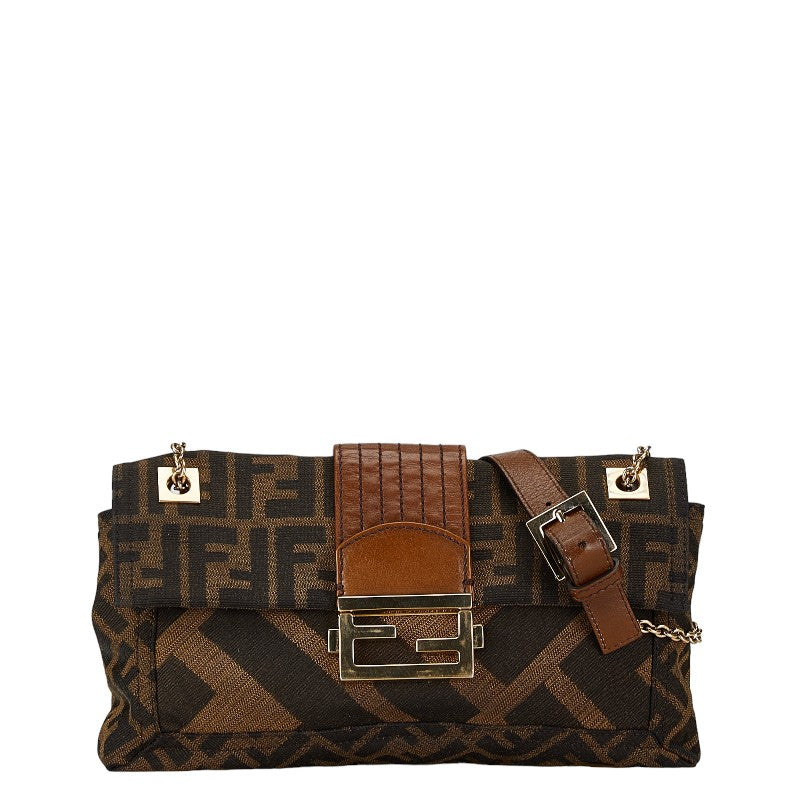 Fendi Zucca Chain Shoulder Bag Canvas Leather 8BT139