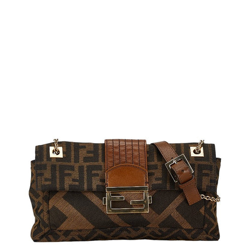 Fendi Zucca Chain Shoulder Bag Canvas Leather 8BT139