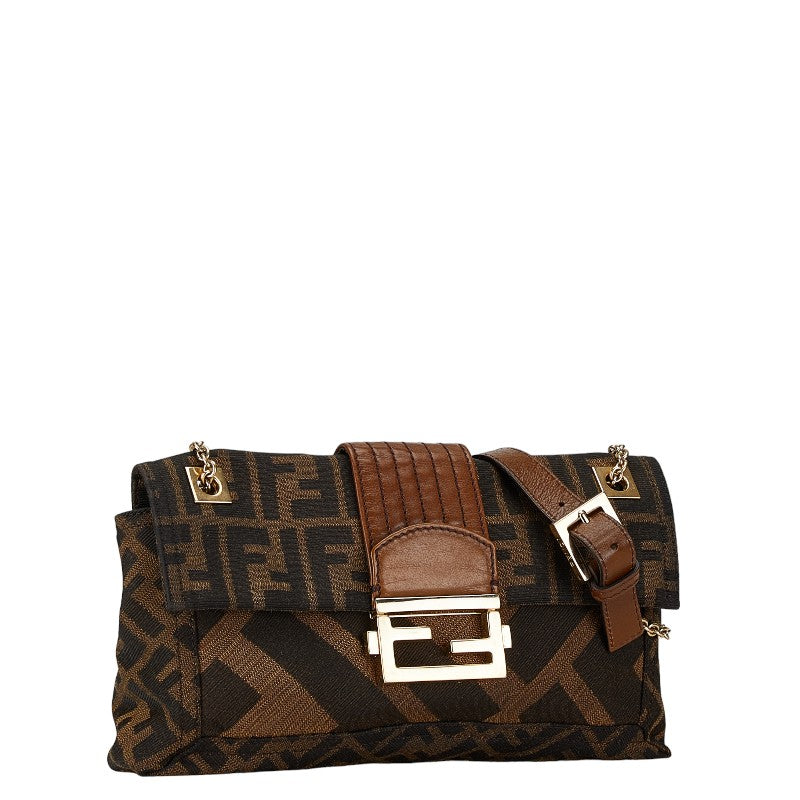 Fendi Zucca Chain Shoulder Bag Canvas Leather 8BT139