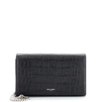 SAINT LAURENT - Paris Chain Wallet Crocodile Embossed Leather