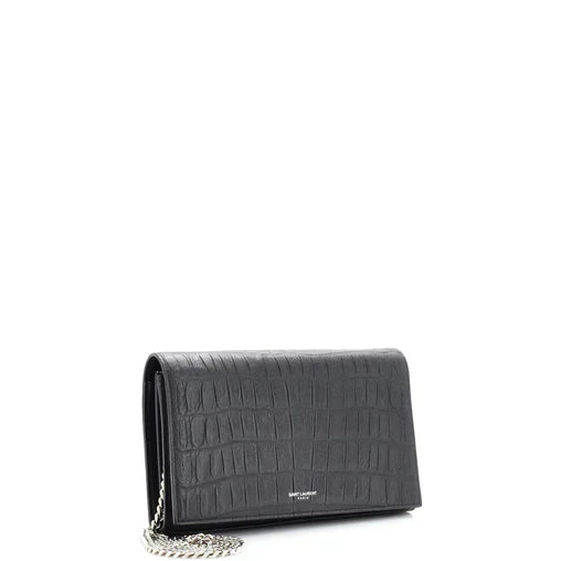 SAINT LAURENT - Paris Chain Wallet Crocodile Embossed Leather