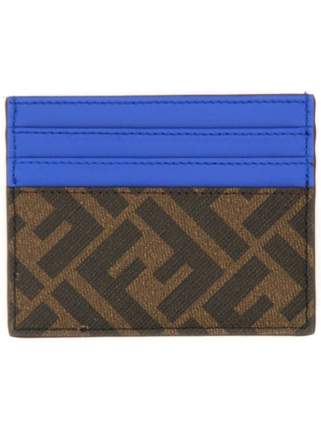Fendi Diagonal FF Canvas Leather Card Wallet Blue