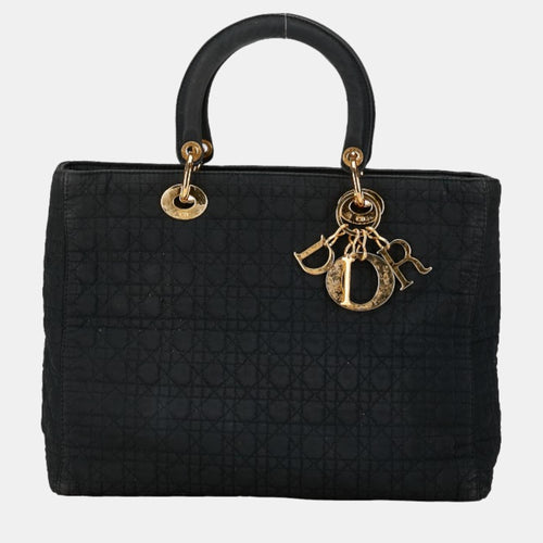 Dior Black Fabric Micro Cannage Large Lady Top Handle Bag
