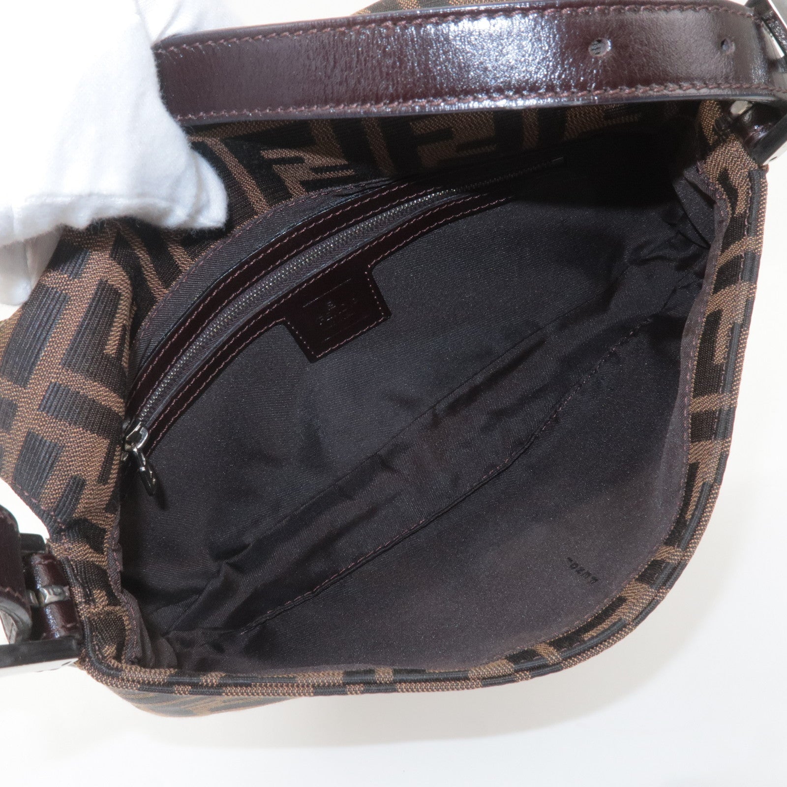 FENDI Mamma Baguette Zucca Canvas Leather Bag Beige 26424