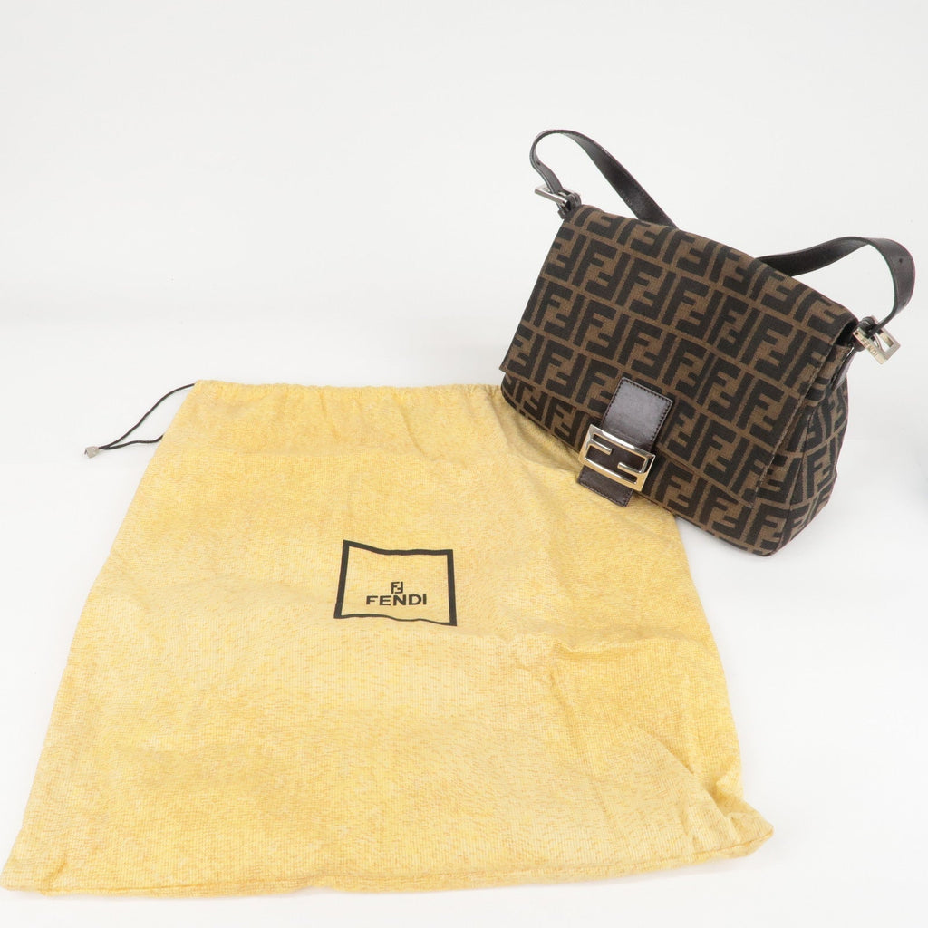 FENDI Zucchino Mamma Baguette Canvas Leather Bag Brown Black 26325
