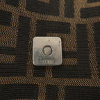 FENDI Mamma Baguette Zucca Canvas Leather Shoulder Bag Brown