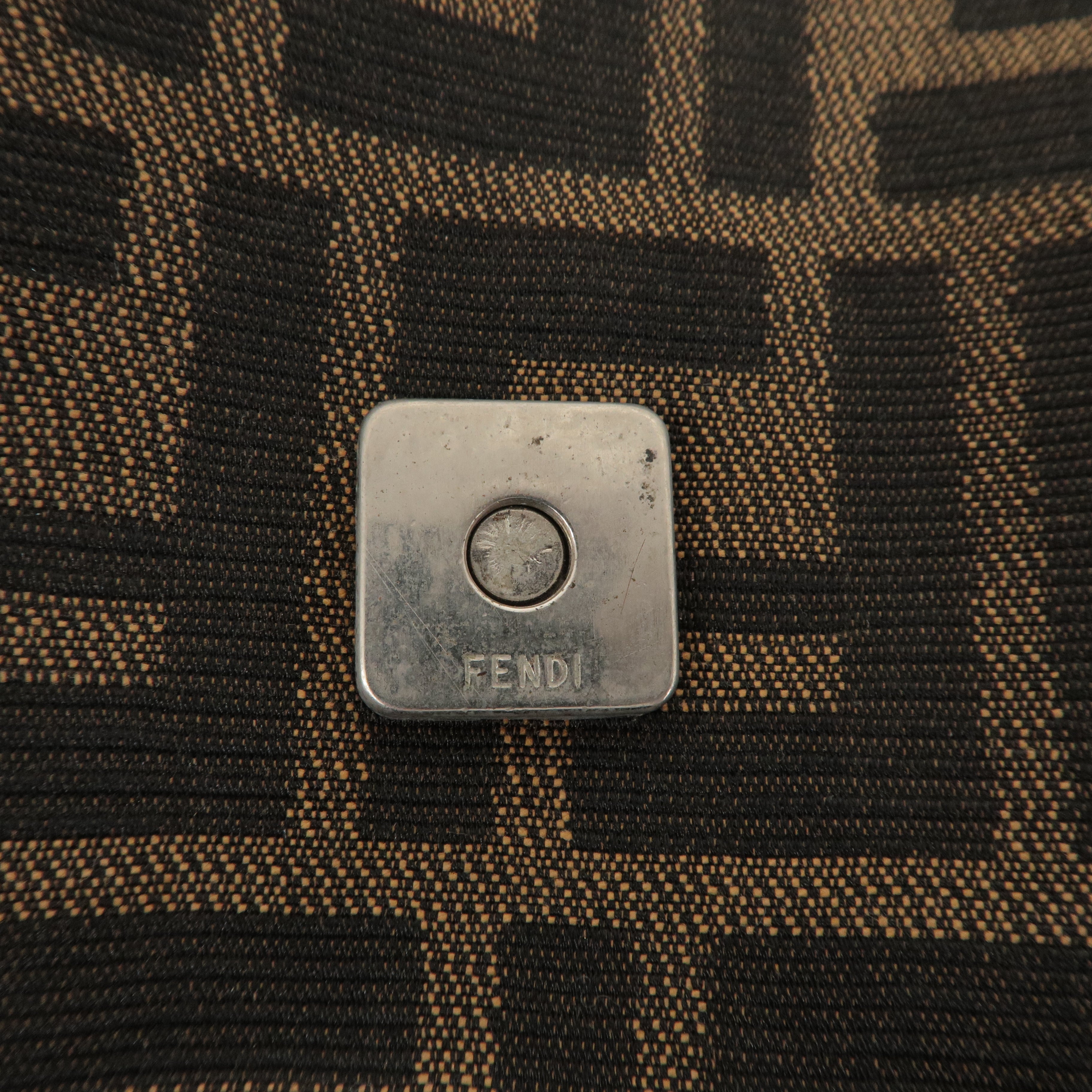 FENDI Mamma Baguette Zucca Canvas Leather Shoulder Bag Brown