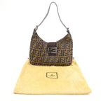 FENDI Zucca Canvas Leather Shoulder Bag Brown Black 26569