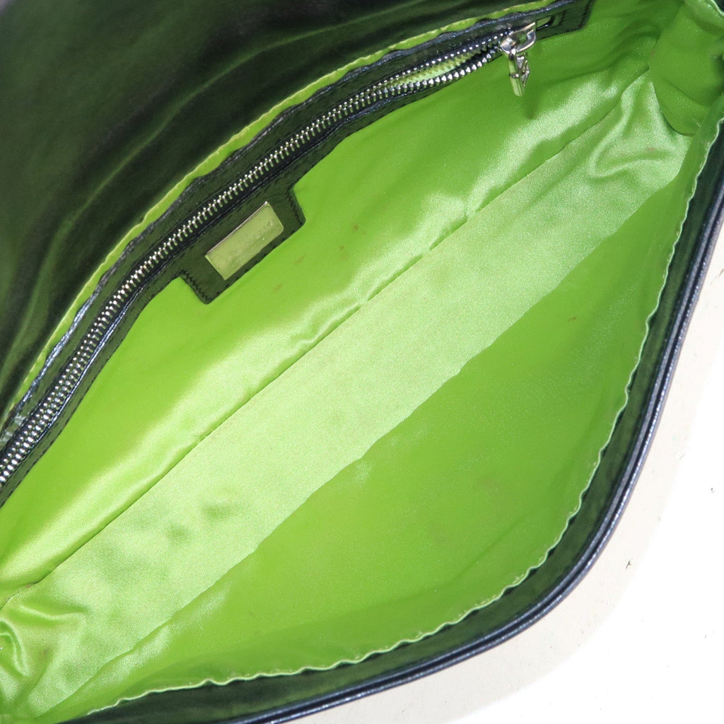 FENDI Mamma Baguette Leather Hand Bag Shoulder Bag Black Green