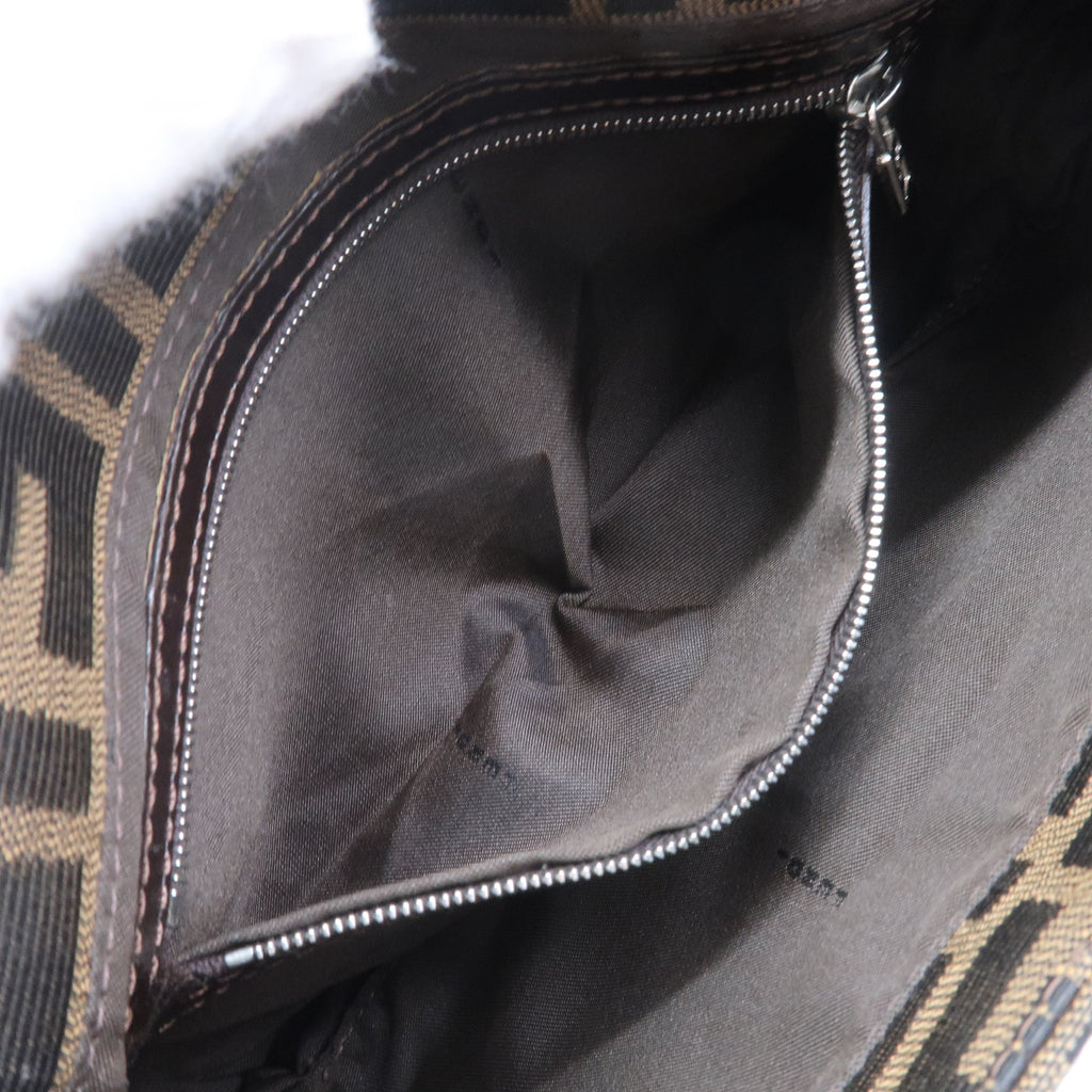 FENDI Mamma Baguette Zucca Canvas Leather Bag Brown 26424